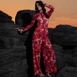2026 New Sexy Print One Piece Swimsuit Women Swimwear Monokini Long Sleeve Bathing Suit Female Bodysuit Surfing Swim Wear Beach