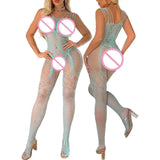 Sexy Big Loophole Open Bra BodySuits Erotic Crotchless Lingerie Women Fishnet Hollow Exposed Breast Adult Plus Size Underwear