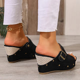 Fashion Buckle Chunky Wedges Sandals Women Rivets Decor High Heel Platform Slippers Woman Plus Size Non Slip Summer Sandles 43
