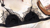French Embroidery Lace Bralette Wireless Triangle Cup Bra for Women Elegant Underwear Set Thin Straps Small Chest Cover MOYISU