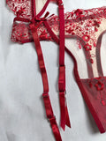 Women's New Floral Embroidered See-Through Mesh Lingerie 4-Piece Set - Sexy Underwear for Special Nights