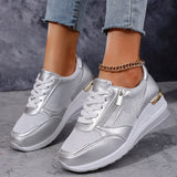 Fashion Thick Bottom Silver Sneakers Women 2025 Spring Wedge Heel Vulcanized Shoes Woman Comfortable Lace Up Sport Sneaker Mujer