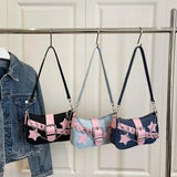 Fashion Women's Handbags Denim Stars Pattern Cool Girls Underarm Bag Female Small Shoulder Hobo Bags Chain Tote Bag