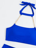 DEKA Women Push Up Metal Chain Neck Bikini Set Shoulder Straps High Waist Bottom Swimwear Women Swimming Beach Bathing Suit