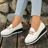 Fashion Metal Chain Wedge Heeled Loafers Women 2026 Slip On Platform Pu Leather Shoes Woman Non Slip Thick Sole Single Shoes