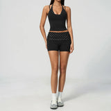 Quick Drying Polka Dot Patchwork Yoga Sets Women Hanging Neck Slim Shockproof Sports Tank Top Gym High Waist Shorts Fitnss Suit