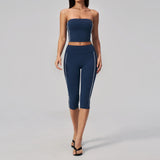 Color Blocked Strapless Yoga Suit 2 Pieces Women Sports Bra High Waist Leggings Fitness Suit Outwear Running Push Up Tracksuit