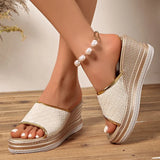Summer Peep Toe Chunky Platform Sandals Women Plus Size 43 Pu Leather Wedge Slippers Woman Fashion High Heels Sandles Female