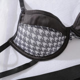 Toucheart Sexy Lingerie Suit for Women Sexy Bra Set Fashion Plaid Patchwork Sexy Lingerie Four-piece Set Women's Underwear Set