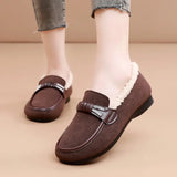 Retro Women's Slip on Flat Shoes White Women Soft Sole Non-slip Loafer Female Casual Plush Warm Cotton Shoes Zapatillas Mujer