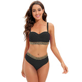 2026 Sexy Bikini Women Push Up Swimwear Swimsuit Gold Wavy Edge Patchwork High Waist Bikinis Set Bathing Suit Biquinis Feminino