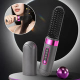 For Travel Beauty Hair Tool Wireless Mini Hair Styler Portable Rechargeable Curling & Straightening Comb Temperature Adjustable