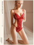 1pc Sexy Lace Bodystocking, Deep V Neck, Crotchless Design, Alluring And Seductive