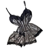 Summer Lace Sleepwear Sexy Satin Pajamas Set Women Nightshirt 2 Pieces Crop Tops and Shorts Set Homewear Loungewear