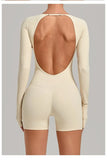 Women's Yoga Jumpsuits Sports Fitness Hip-lifting Long-sleeved Backless Running Training Workout Gym Shorts One-piece Bodysuits
