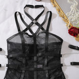 Toucheart Erotic Lingerie Fashionable See-through Mesh Complex Craft Waist Halterneck Women Luxurious Sexy Suit with Leg Socks