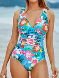 2026 Floral Swimsuit One Piece Backless Swimwear Women V-neck Bathers Bathing Swim Suit Female Swimming Beachwear Bodysuit
