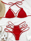 2025 Sexy Halter Strappy Metal Rings Bikini Women Swimwear Female Swimsuit Two-pieces Bikini set High Cut Bathing Suit Swim Lady