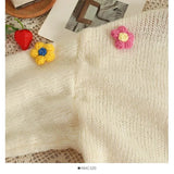 New Autumn Colourful Applique Flower Cardigan for Women Cute Long  V-neck Knit Crop Sweater Girl Soft Knitwear