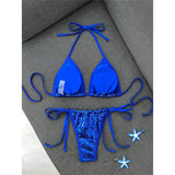 Sequins Halter Bikini Female Swimsuit Women Swimwear Two-Pieces Bikini Set High Cut Leg Padded Bather Bathing Suit Swim V8302