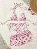 With Shorts Polka Dot Halter Mini Micro Thong Bikini Female Swimsuit Women Swimwear Three-pieces Bikini Set Bathing Suit Swim