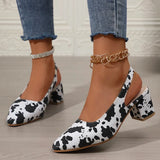 Zoki Fashion Leopard Print Thick Heel Sandals Women Back Strap High Heels Sandals Woman Plus Size 42 Pointed Toe Slingbacks