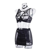 Toucheart 5-Pieces Erotic Lingerie Sexy Hip Skirt For Women Mesh Patchwork Hollow Out See-Through Lure Garters Underwear Suit