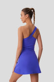 Sexy Hollow Waist Tennis Dress Women One Shoulder Pleate Sleeveless Built in Bra with Inner Separate Shorts Yoga Golf Dresses