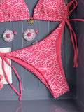 Sexy Mesh Flower Bikinis Sets Women Hot Pink Halter Push Up Bra Tie Side Swimsuit 2026 Beach Bathing Suit Holiday Micro Swimwear