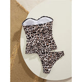 S - XL Leopard Tankini Bandeau Bikini Female Swimsuit Women Swimwear Two-Pieces Bikini Set Padded Bather Bathing Suit Swim V7524