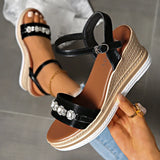 Crystal Decor Women's Wedges Sandals 2026 Summer Ankle Buckle Platform Gladiator Shoes Woman Comfort Casual High Heels Sandals
