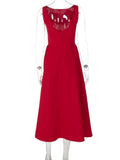 Chic Elegant O-neck Sleeveless Backless A-line Long Dresses Red Black 2026 Summer High Waist Tunics Zip-up Party Evening Dress
