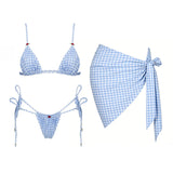 Striped 3Pcs Bandeau Biquini 2026 Women Sexy Swimsuit Push Up Swimwear Female Swimming Suits Low Waisted Bathingsuit Beachwear