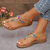 Colorful Crystal Bohemian Sandals Women Summer Anti Slip Clip Toe Beach Sandles Woman Comfy Flat Heel Gladiator Sandalias Mujer