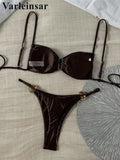 Sexy Metal Ring Bikini Women Swimwear Female Swimsuit Two-Pieces Bikini Set High Cut Leg Padded Bather Bathing Suit Swim V8311