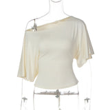 FDYOUI Sexy Short Sleeve Lace-up T-shirts Women 2026 Summer Diagonal Collar Corset Tops Streetwear Y2K Female Bandage T Shirt