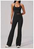 New Yoga Sets Women Summer Seamless Thread Hanging Neck Sports Vest Exercise Fitness Suit High Waist Wide Leg Pants Tracksuit