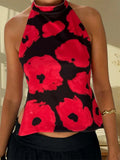 Women Halter Tops Sleeveless Backless Dots/Flower Print Summer Vest for Club Party Summer Tank Top