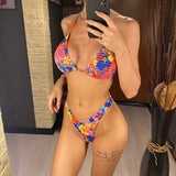 Sexy Floral Printed Halter Brazilian Bikini Female Swimsuit Women Swimwear Two-pieces Bikini set Bather Bathing Suit Swim V4667