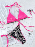 Zebra Print Halter micro Bikini 2025 women Bandeau String Swimsuit Female swimwear Neon Shiny bikini set Leopard Bathing Suit