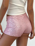 Women's Sequins Shorts Summer Low Rise Elastic Waistband Shorts Hot Streetwear
