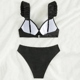 Wrinkled Ruffle Frilled Bra Cup Bikinis 2026 Female Swimsuit Women Swimwear Two Pieces Bikini Set Push Up Beachwear Bathing Suit