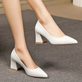 Zoki 2025 Thick Heels Basic Pumps for Women Solid Color Pointed Toe High Heel Office Shoes Woman Shallow Plus Size Pumps 35-42