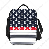 Custom Black White Nautical Anchor Stripe Thermal Insulated Lunch Bag Women Lunch Tote for Outdoor Camping Travel Bento Food Box