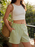 Summer Womens Casual Shorts Elastic Waist Plaid/Striped Print Button Front Shorts Casual Beach Going Out Pants