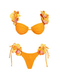 2026 Vibrant Orange Bikini Set with Floral Decorations Perfect for Beach Wear Pool Parties Summer Getaways Vacation Elegance