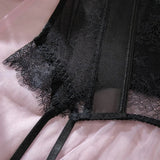 Toucheart Erotic Lingerie Set Women Romantic Tight Fishbone Bra Heavy Industry Lacemesh Hollow Splicing Garter Belt Andstockings