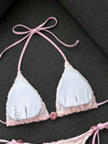 Sexy Yellow 3D Flower Micro Bikini 2026 Women Hole Out Stone Strap Push Up Bra Thong Swimsuit Holiday Bathing Suit Swimwear