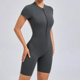 Padded Backless Yoga Cycling jumpsuit  Women Zipper GYM Sportswear Fitness One Piece Sports Suit V Back Workout Playsuit