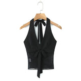 Vietnamese Sexy Halter Neck Strap Tank Top Feminine Mesh Transparent Slim Fit Large Open Back Short Camisole Top Casual RUKJ